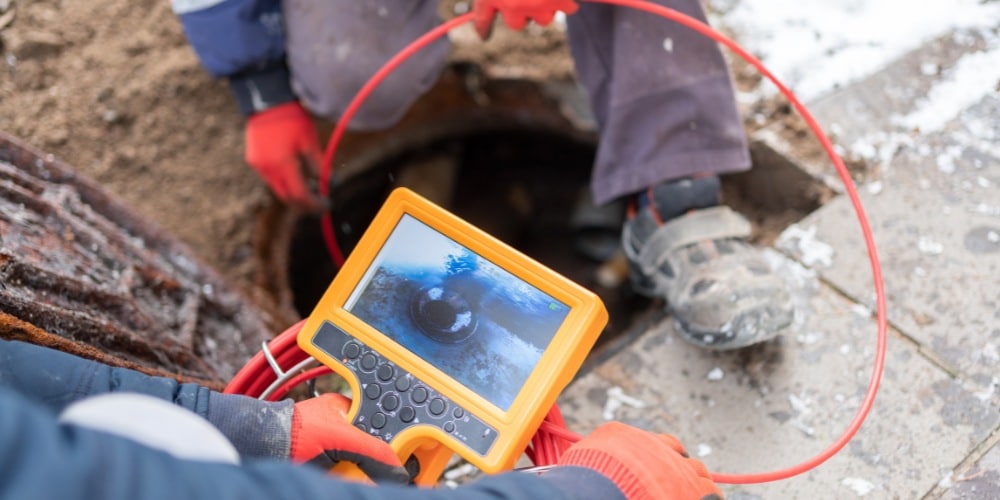 plumbing snake camera inspecting an underground sewer line