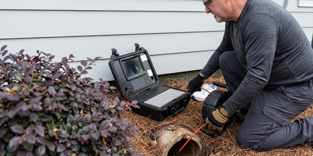 technician uses a sewer inspection camera system