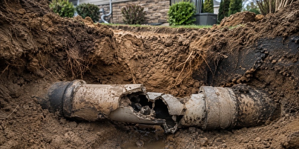 damaged underground sewer line
