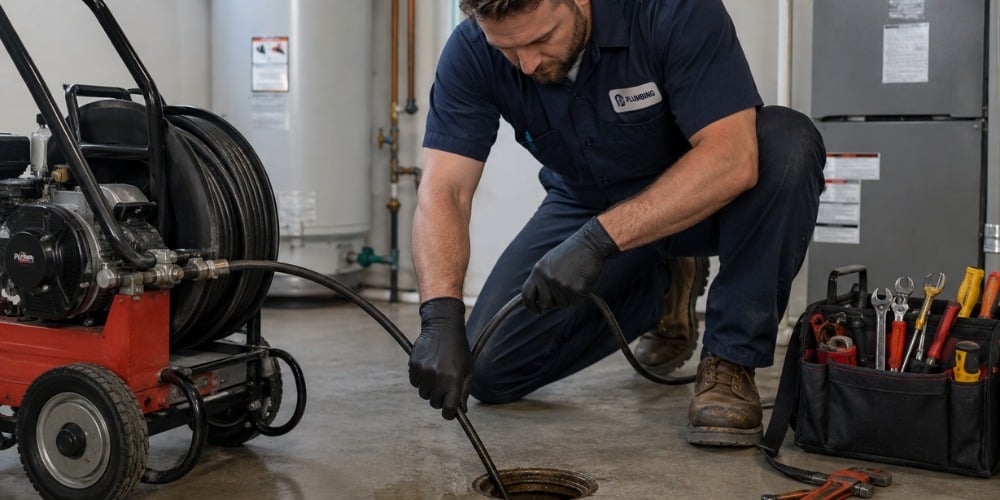 licensed plumber operating a hydro-jet machine