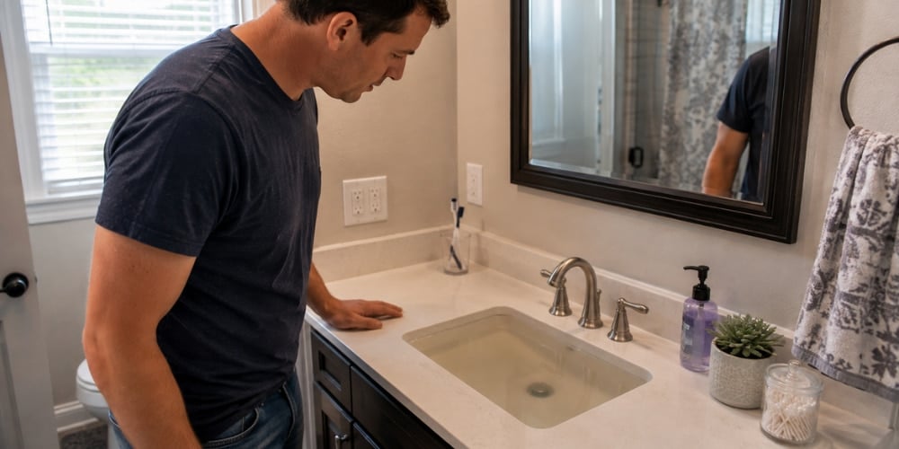 homeowner noticing slow drainage