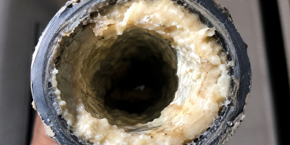 cross-section of a residential kitchen drain pipe
