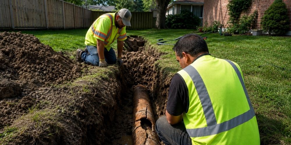 exposing a cracked clay sewer pipe