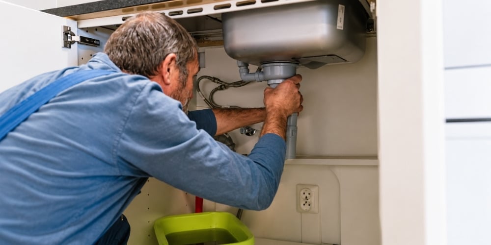 a person working on the plumbing and drain pipes