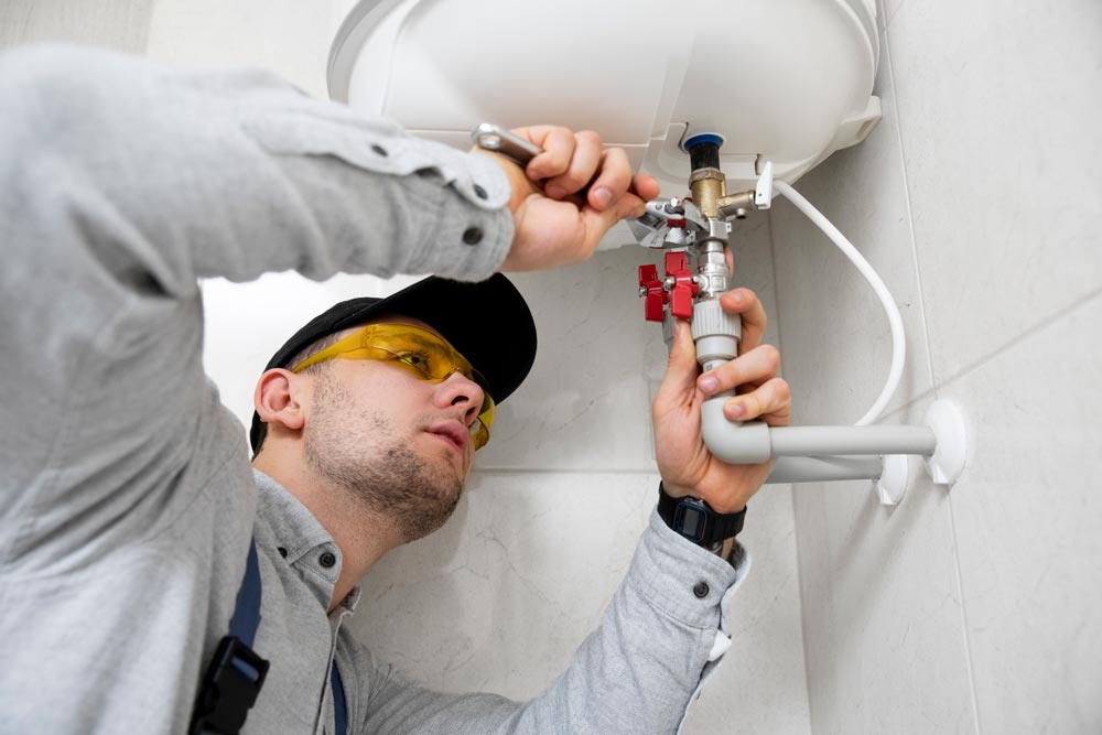 worker repairing water heater