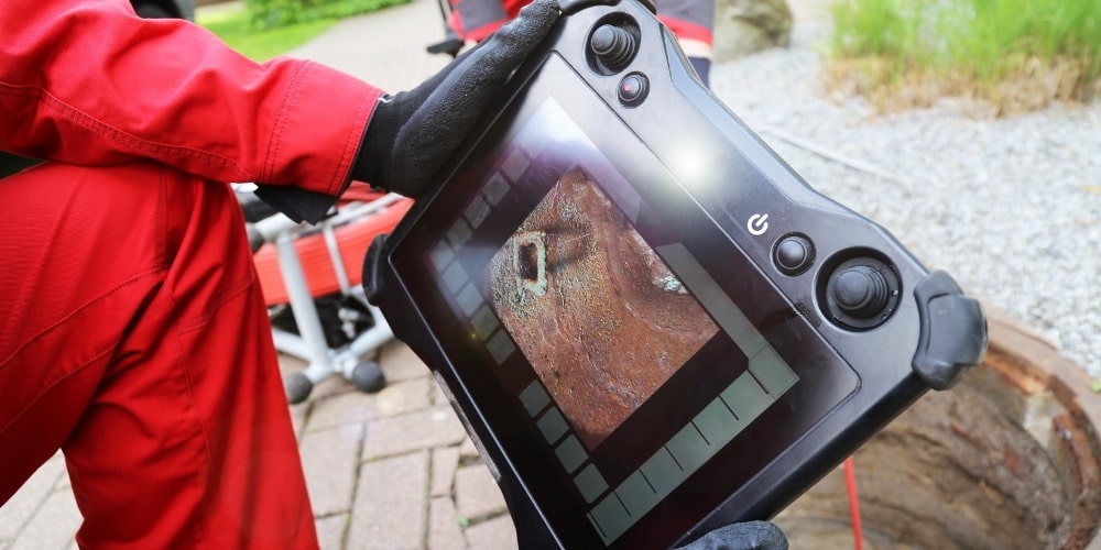 live video feed of the inside of a pipe during a sewer camera inspection